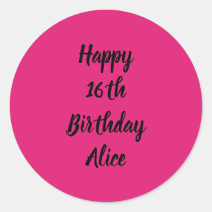 ハッピー16誕生日ピンクブラック名前をカスタムする ガーリー ラウンドシール