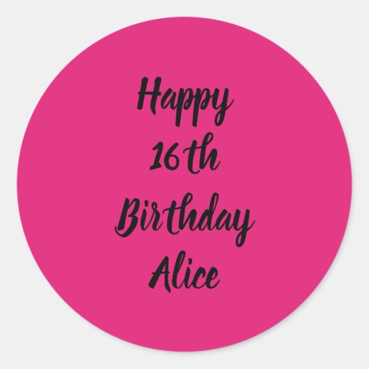 ハッピー16誕生日ピンクブラック名前をカスタムする ガーリー ラウンドシール (正面)
