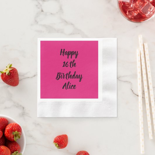 ハッピー16誕生日ピンクブラック名前をカスタムする ガーリー 縁ありカクテルナプキン (インサイチュ)