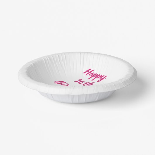 ハッピー16誕生日ピンクホワイト名前をカスタムする ガーリー ペーパーボウル (傾斜あり)