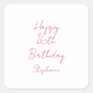 ハッピー16誕生日ピンクホワイト16 2024 スクエアシール