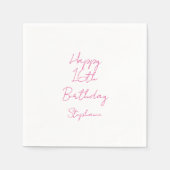 ハッピー16誕生日ピンクホワイト16 2024 スタンダードカクテルナプキン (正面)