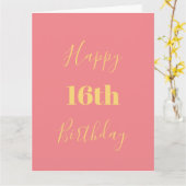 ハッピー16誕生日金ゴールドイエローピンクカスタム時代 カード (黄色い花)
