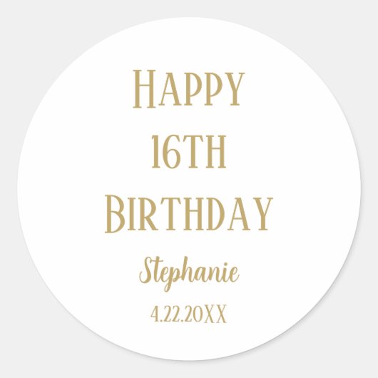 ハッピー16誕生日16金ゴールドカスタム年齢 ラウンドシール (正面)