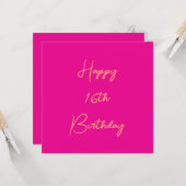 ハッピー16誕生日16金ゴールドホットピンク2025 カード (正面/裏面インサイチュ)