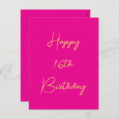 ハッピー16誕生日16金ゴールドホットピンク2025 シーズンポストカード (正面/裏面)