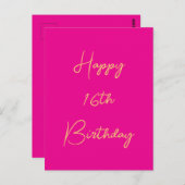 ハッピー16誕生日16金ゴールドホットピンク2025 ポストカード (正面/裏面)