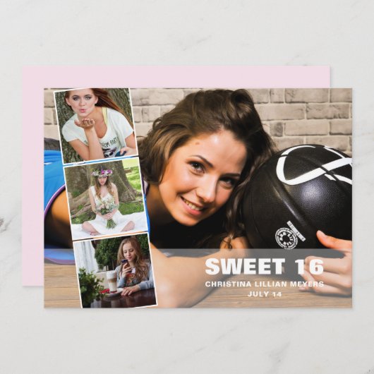 ハッピー16誕生日4フォトコラージュ誕生日 シーズンカード (正面/裏面)