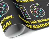 ハッピー16誕生日、おもしろいカラフルスターパターン16 ラッピングペーパー (ロールコーナー)