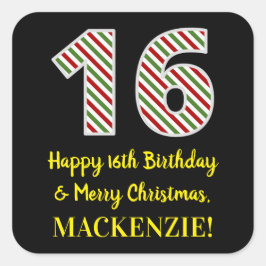 ハッピー16誕生日&メリークリスマス，名前をカスタムする スクエアシール