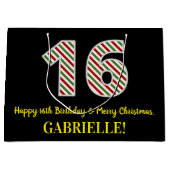 ハッピー16誕生日&メリークリスマス,名前をカスタムする ラージペーパーバッグ (正面)