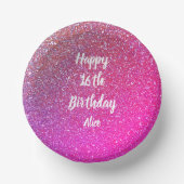 ハッピー16th誕生日ネームピンクローズ金ゴールドグリッター ペーパーボウル (正面)