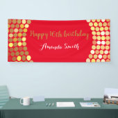 ハッピー16th誕生日バナーレッド金ゴールドグリッター 横断幕 (トレードショー)