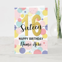 ハッピー16th誕生日パステルレインボー&金ゴールドガール カード