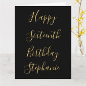 ハッピー16th誕生日名前をカスタムする金ゴールドイエローブラック カード (黄色い花)