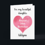 ハッピー16th誕生日娘 カード<br><div class="desc">水彩のドーターハートを搭載した16歳のお誕生日おめでとうかわいらしのドーターカード。この娘の誕生日カードは、年齢をハートの中に入れ、名前をハートの下に入れてカスタマイズできます。内部誕生日カードのメ読ッセージ「今日も毎日も、愛や笑い、おもしろいでいっぱいになればいいのに。愛してるわ。16誕生日めでとう!」 カードメッセージは容易に編集できる。このバースデーカパーソナライズされたードの読ハッピーバースデー。</div>