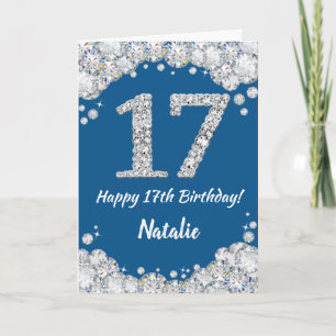 ハッピー17誕生日ブルー&シルバーグリッターカード カード