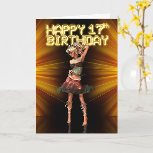 ハッピー17誕生日10代の若者スターステージ開発 カード (黄色い花)