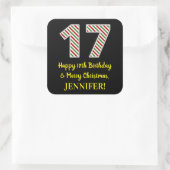 ハッピー17誕生日&メリークリスマス,名前をカスタムする スクエアシール (バッグ)