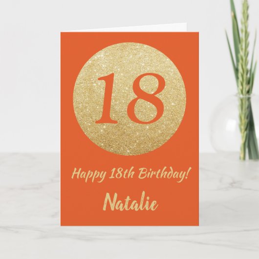 ハッピー18誕生日オレンジと金ゴールドグリッターカード カード (正面)