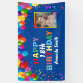 ハッピー18誕生日カラフルバルーンズブルー 横断幕 (縦)