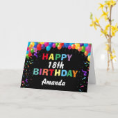 ハッピー18誕生日カラフルバルーン黒 カード (黄色い花)