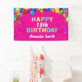 ハッピー18誕生日カラフル風船ホットピンク 横断幕 (インサイチュ)