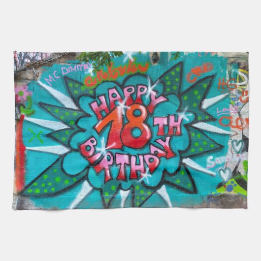 ハッピー18誕生日グラフィティ キッチンタオル (横)
