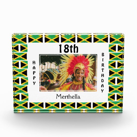 ハッピー18誕生日ジャマイカ国旗 フォトブロック (正面)