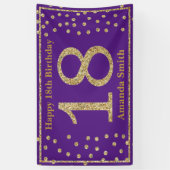 ハッピー18誕生日バナーパープル&金ゴールドグリッター 横断幕 (縦)