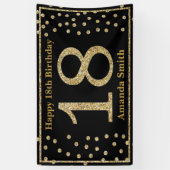 ハッピー18誕生日バナーブラック&金ゴールドグリッター 横断幕 (縦)