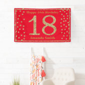 ハッピー18誕生日バナーレッド&金ゴールドグリッター 横断幕 (インサイチュ)