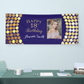 ハッピー18誕生日バナー。ネイビーブルー金ゴールド写真 横断幕 (トレードショー)