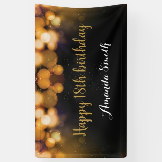 ハッピー18誕生日バナー。黒と金ゴールドグリッター 横断幕 (縦)