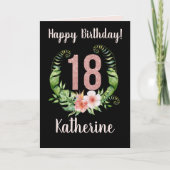 ハッピー18誕生日ピンクグリッターフローラ名 カード (正面)