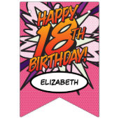 ハッピー18誕生日ピンク漫画ブックアポップ・アートのート バンティングフラッグ (第1の旗)