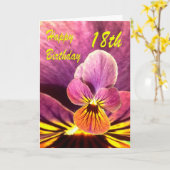 ハッピー18誕生日フラワーパンジー カード (黄色い花)