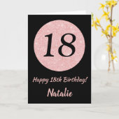 ハッピー18誕生日ブラック&バラピンク金ゴールド カード (黄色い花)