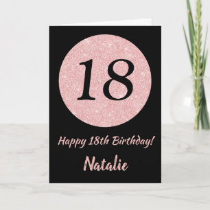 ハッピー18誕生日ブラック&バラピンク金ゴールド カード