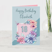 ハッピー18誕生日名フローラピンク カード (正面)