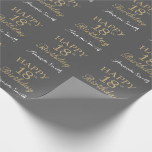 ハッピー18誕生日金ゴールドグリッターとグレー ラッピングペーパー