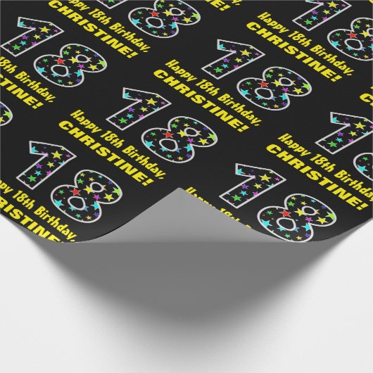 ハッピー18誕生日、おもしろいカラフルスターパターン18 ラッピングペーパー (角)