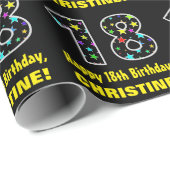 ハッピー18誕生日、おもしろいカラフルスターパターン18 ラッピングペーパー (ロールコーナー)