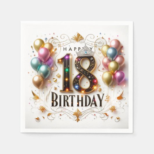 ハッピー18誕生日 スタンダードカクテルナプキン (正面)