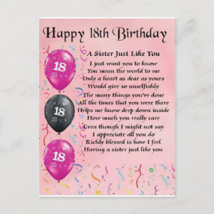 ハッピー18誕生日 – 姉妹詩 ポストカード