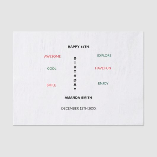 ハッピー18th誕生日かわいい素晴らしと 薄葉紙 (正面)