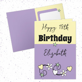 ハッピー18th誕生日の名前パープルイエロー カード