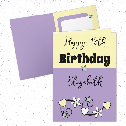ハッピー18th誕生日の名前パープルイエロー カード