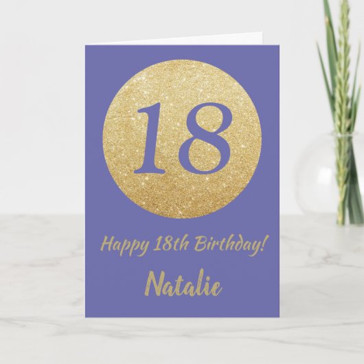 ハッピー18th誕生日エブリー&金ゴールドグリッター カード (正面)