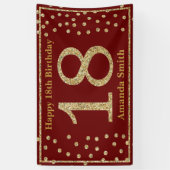 ハッピー18th誕生日バナーブルゴーニュレッド金ゴールド 横断幕 (縦)